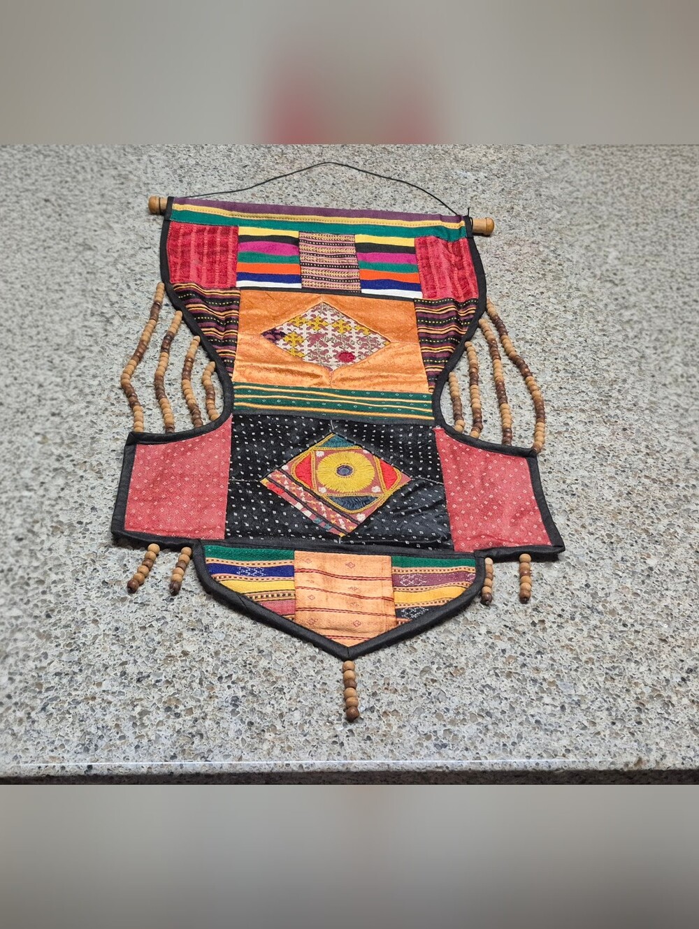 Vtg Indian Patchwork Wall Hanging Toran Pocket Embroidery Beaded Tapestry Ethnic